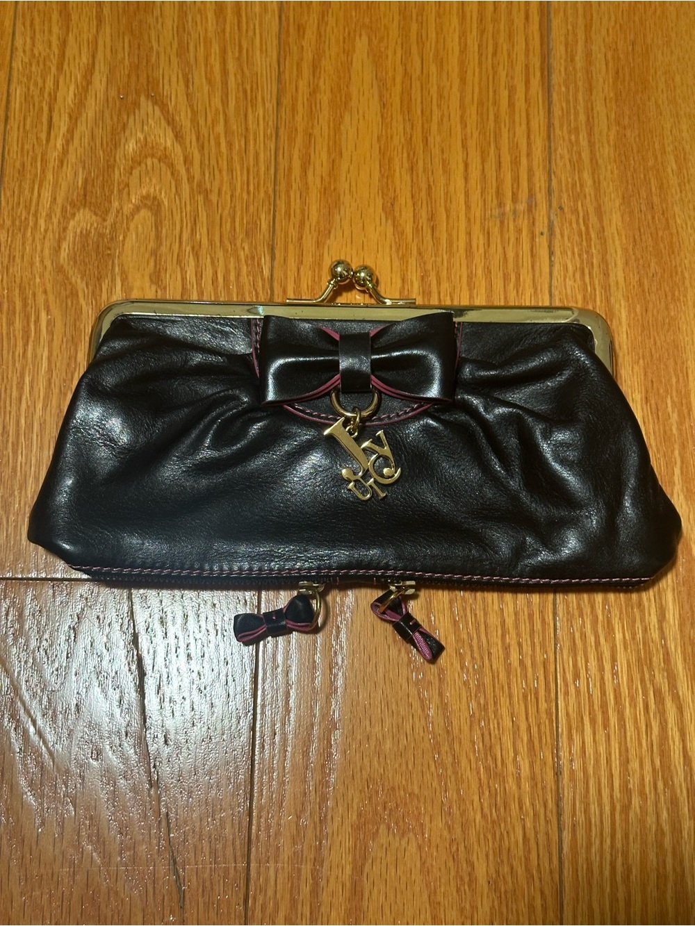 Juicy Couture Black Bow Frame Clutch with Gold Charm